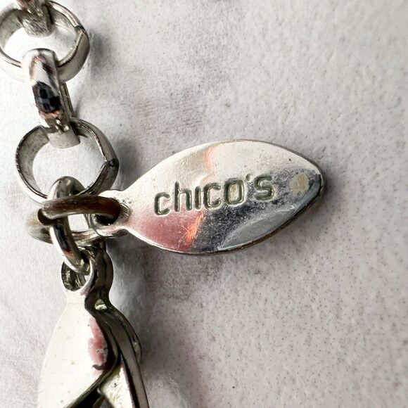 Chico's Silver Tone Chain Link Faux Pearl Rhinestone Pendant Necklace - Picture 11 of 11